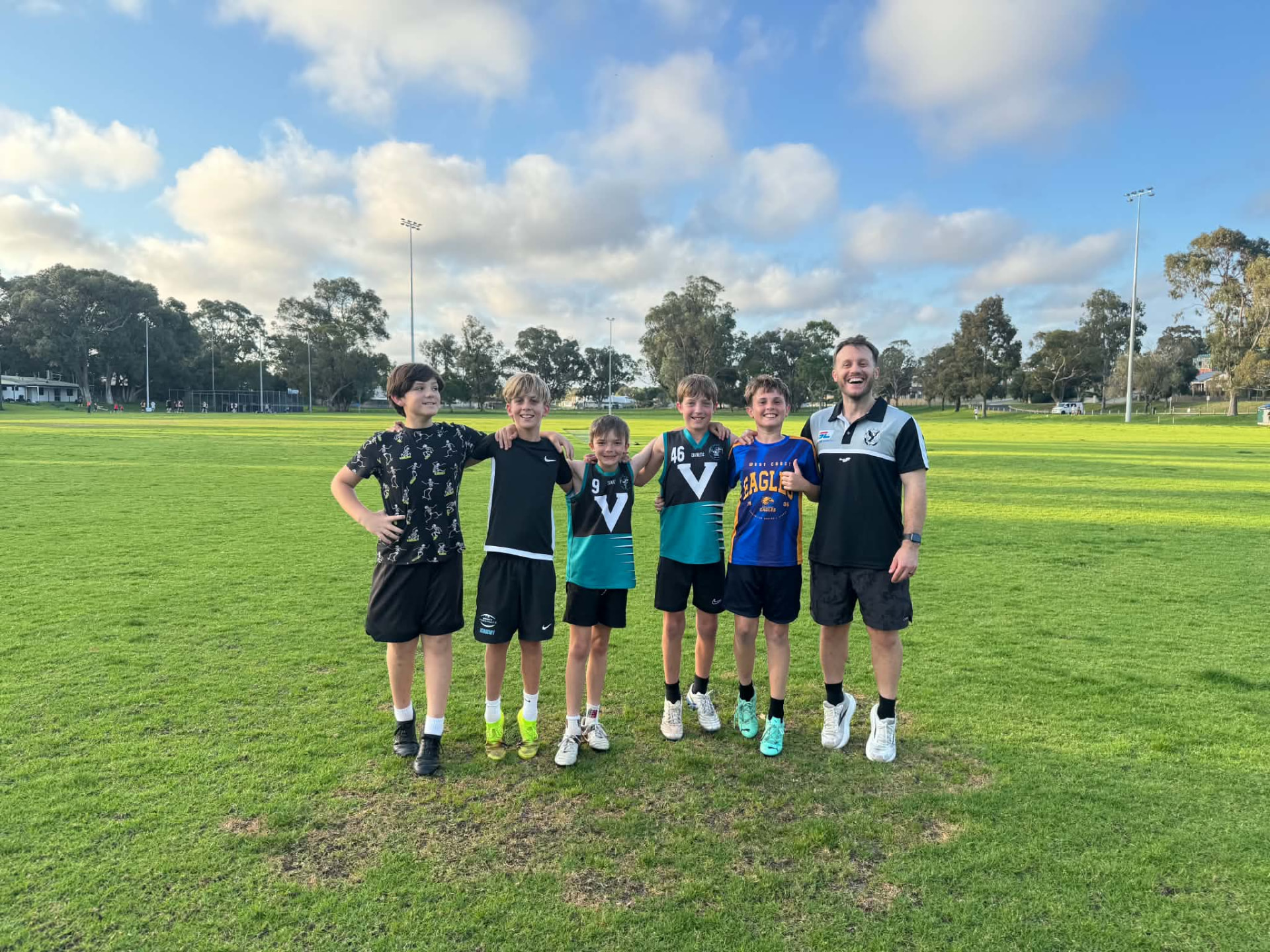 Blueprint Footy Academy players and coach on the field in Perth
